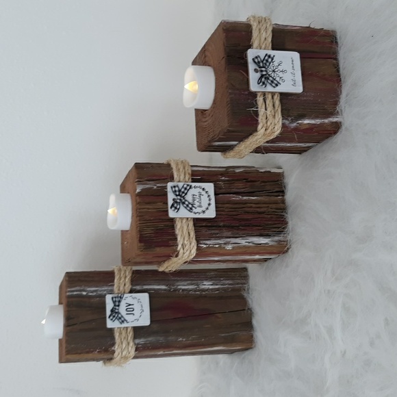 Farmhouse Rustic Wooden Candleholders. Set of Three - Picture 1 of 5